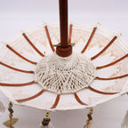 Bali Home Decor Parasol - Canvas - Gold Decor- 40cm featuring a handcrafted wooden frame with intricate woven center and gold-accented canvas canopy with decorative tassels.