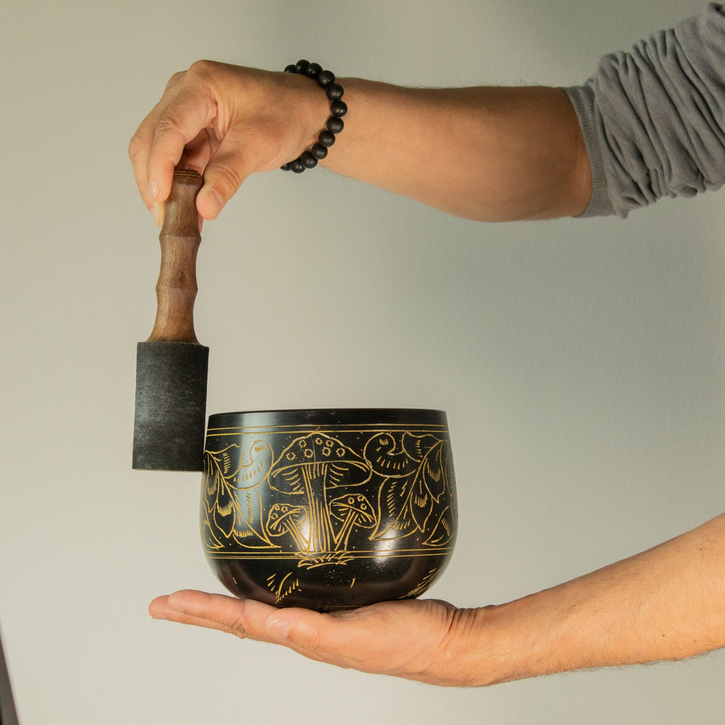 Cauldron Singing Bowl - Magic Mushroom Design - Yellow 15cm