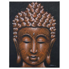Buddha Painting - Copper Brocade Detail featuring a serene Buddha face with closed eyes, textured copper brocade patterns highlighting spiritual calm and intricate artistry.
