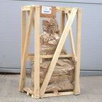 Hand Carved Buddha Statue - 30cm Teaching Transmission securely wrapped in protective paper and stacked inside a wooden frame for safe shipping and handling.