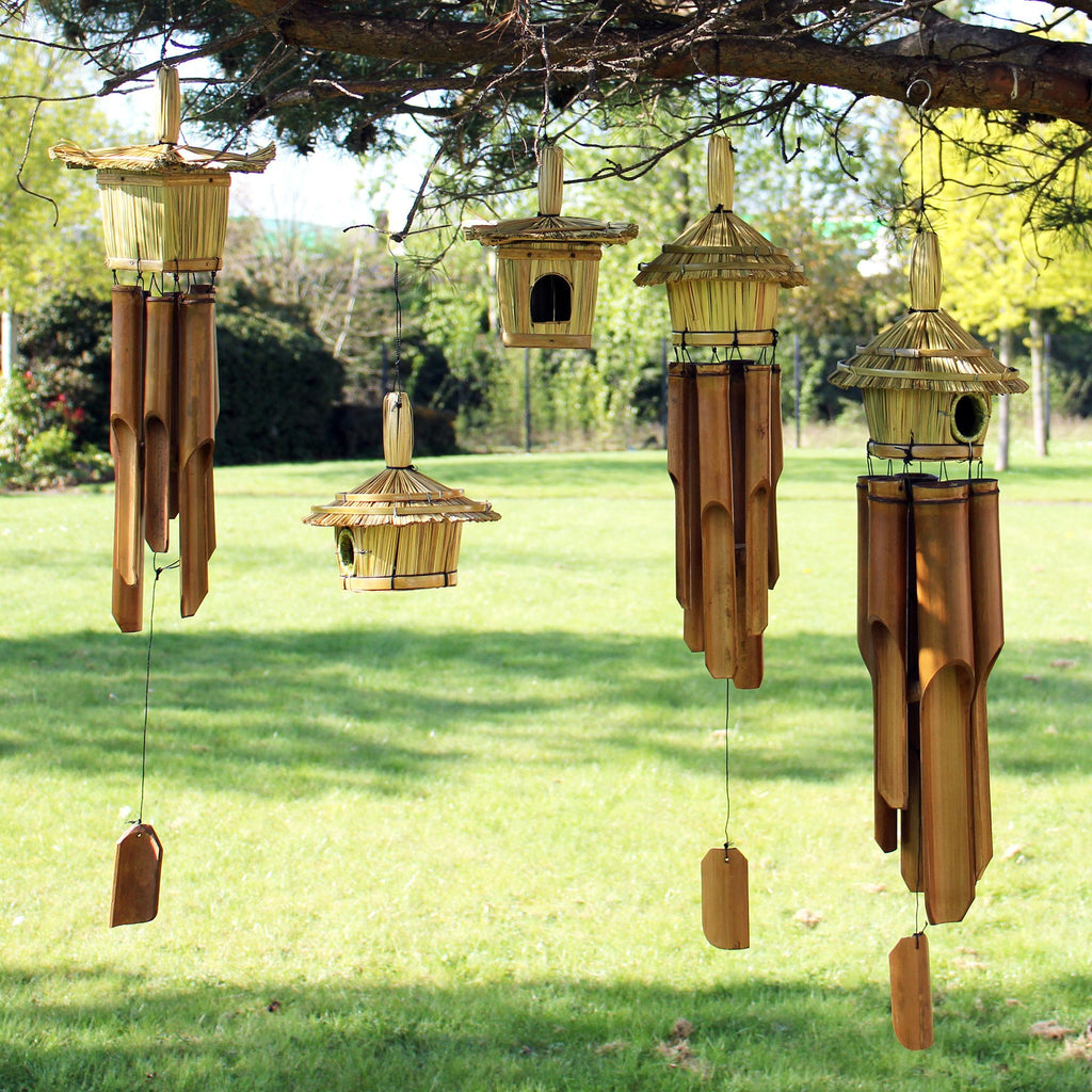 Large Round Seagrass Bird Box with Chimes 56x20cm