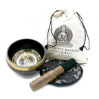 Teachings of Buddha Hand Beaten Engraved Singing Bowl Gift Set - 14cm