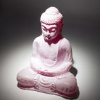 Meditation Buddha Lamp Cherry Crackle - Oval Stand in soft pink with crackled texture, featuring a serene seated Buddha figure emitting a gentle glow.
