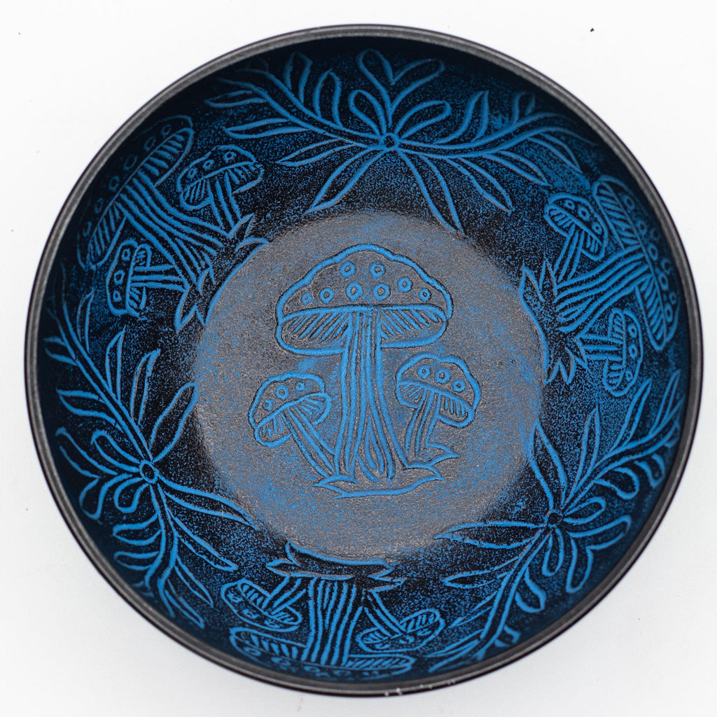 Aluminium Singing Bowl - Magic Mushroom Design - Blue 20cm