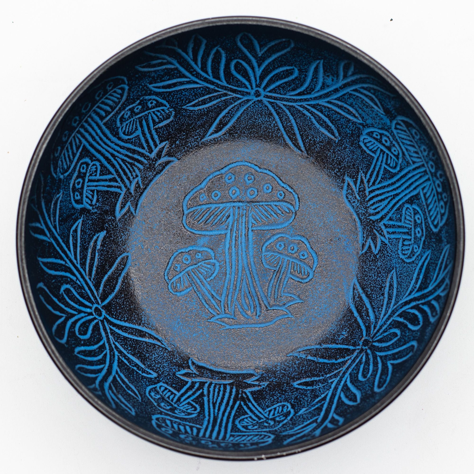 Aluminium Singing Bowl - Magic Mushroom Design - Blue 20cm