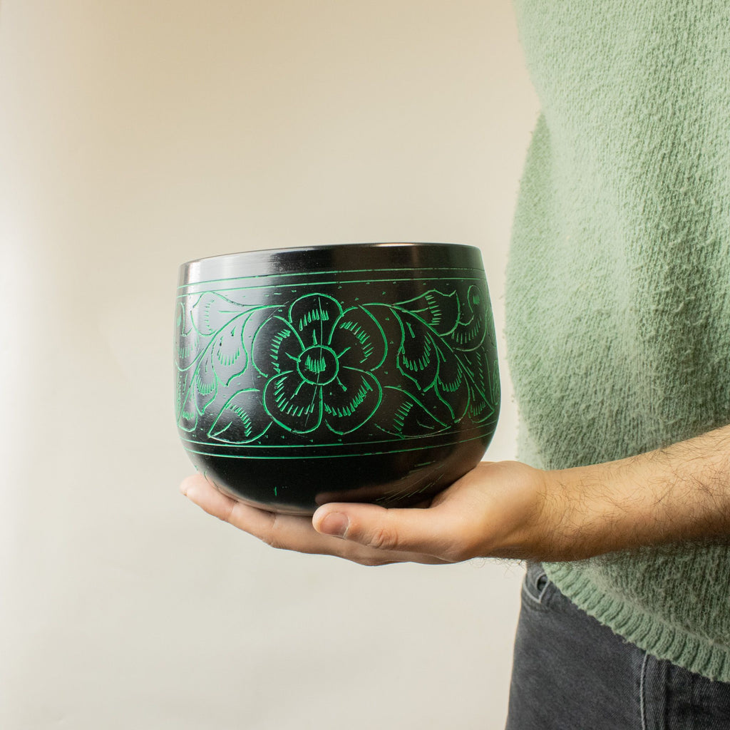 Cauldron Singing Bowl - Magic Mushroom Design - Green 15cm
