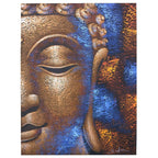 Buddha Painting - Copper Face featuring a serene half-face Buddha with textured copper and vibrant blue and orange background, ideal for Buddha decor and wall hangings.