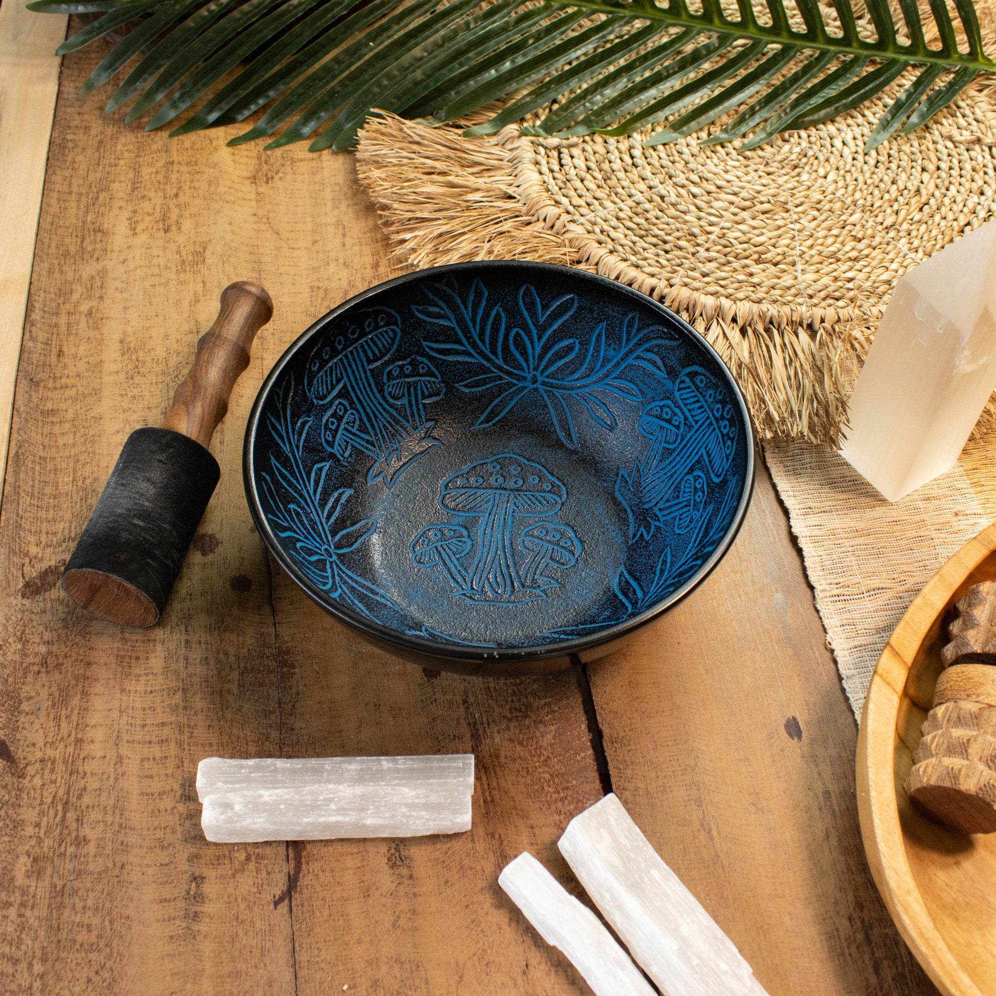 Aluminium Singing Bowl - Magic Mushroom Design - Blue 20cm