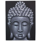 Buddha Painting - Grey Sand Finish depicting a serene Buddha face in shades of grey and black with textured hair detail, perfect for calming Buddha decor or wall hanging.