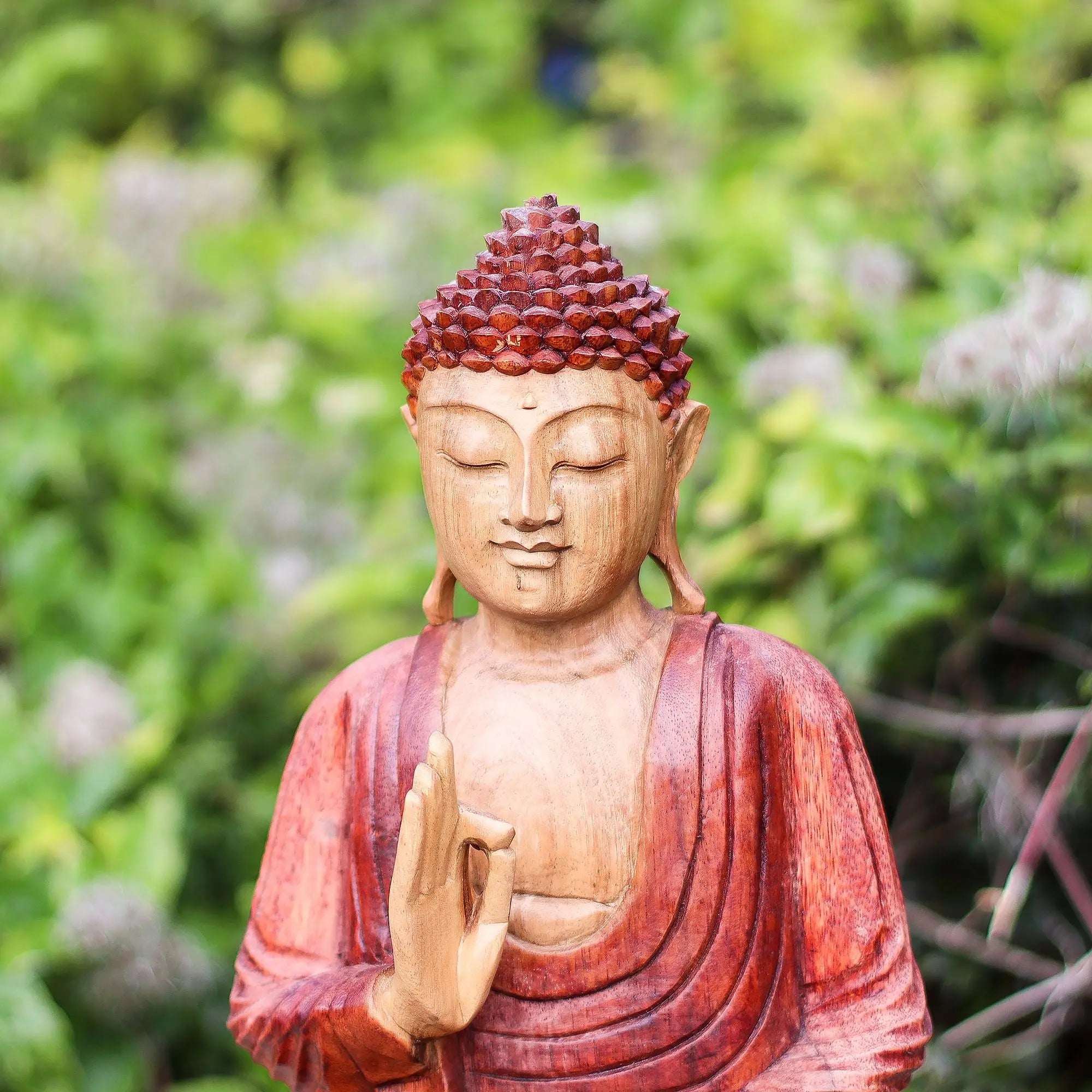 Hand Carved Buddha Statue - 30cm Teaching Transmission featuring a serene wooden figure with detailed craftsmanship, symbolizing peace and spiritual guidance in Buddha decor.