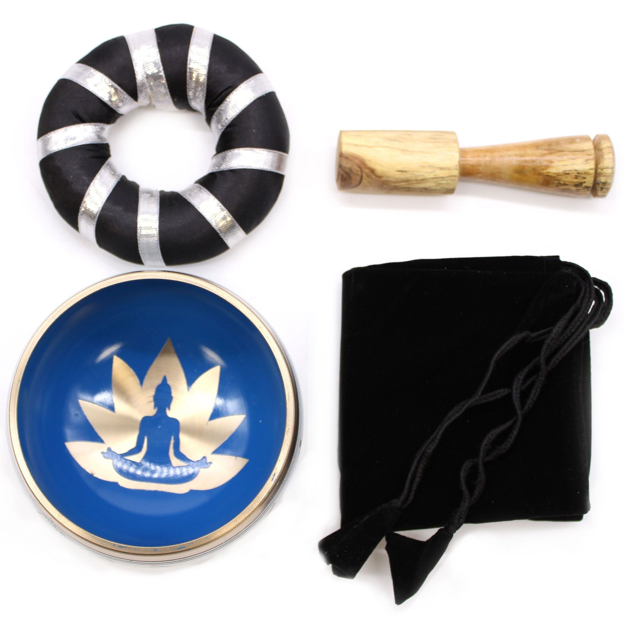 Yoga Moves Tibetan Singing Bowl Set - White and Blue 10.7cm