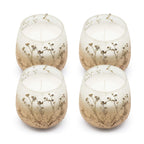 Set of four Medium Glass Jar Candles - Wildlight Woods featuring frosted glass with delicate botanical patterns and natural earthy tones.
