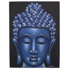 Buddha Painting - Blue Sand Finish featuring a serene blue Buddha face with textured hair details, perfect for calming Buddha wall hangings or meditation decor.