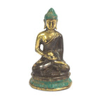 Med Meditation Sitting Buddha statue in a seated pose with gold and teal accents, crafted as a serene and decorative resin Buddha decor piece.