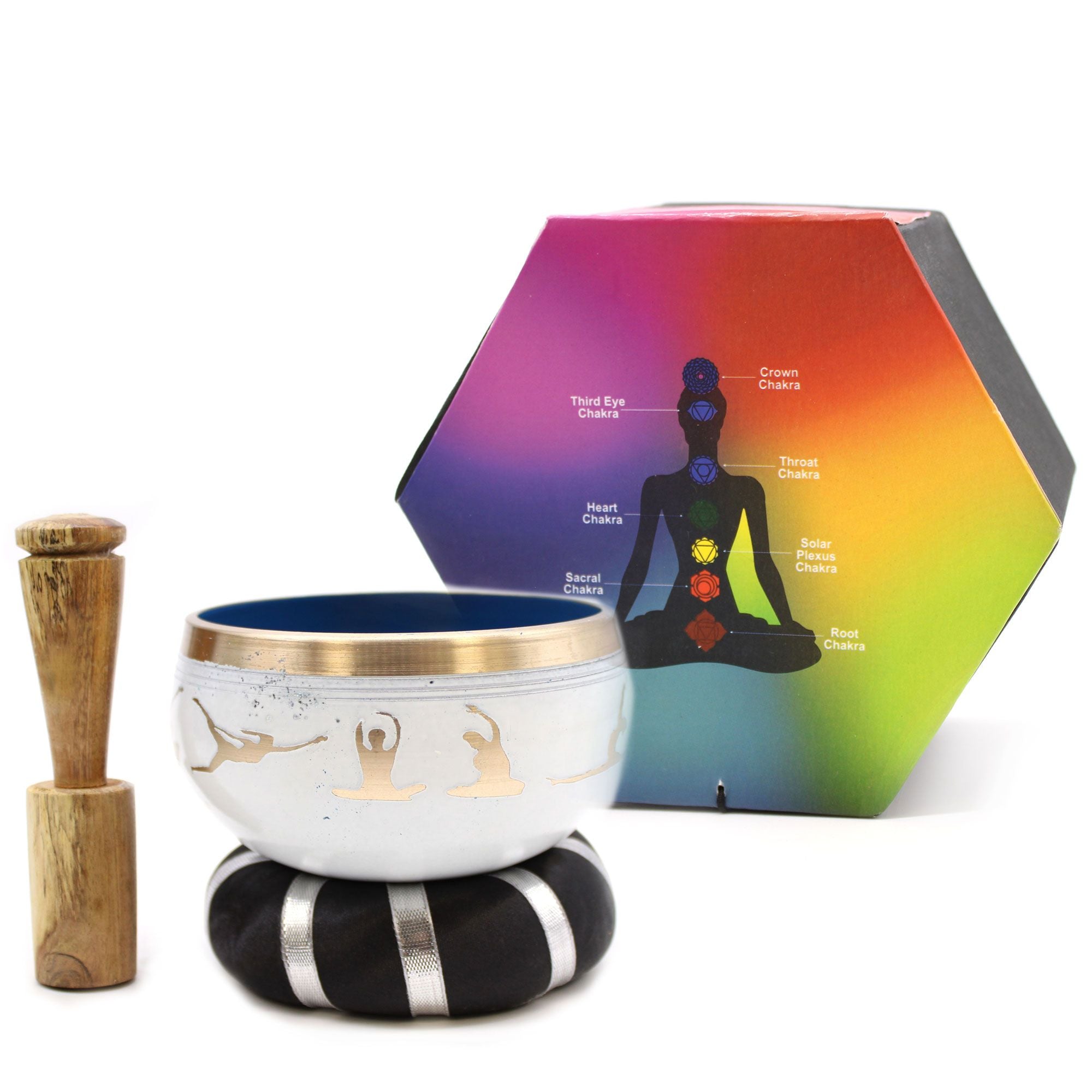 Yoga Moves Tibetan Singing Bowl Set - White and Blue 10.7cm