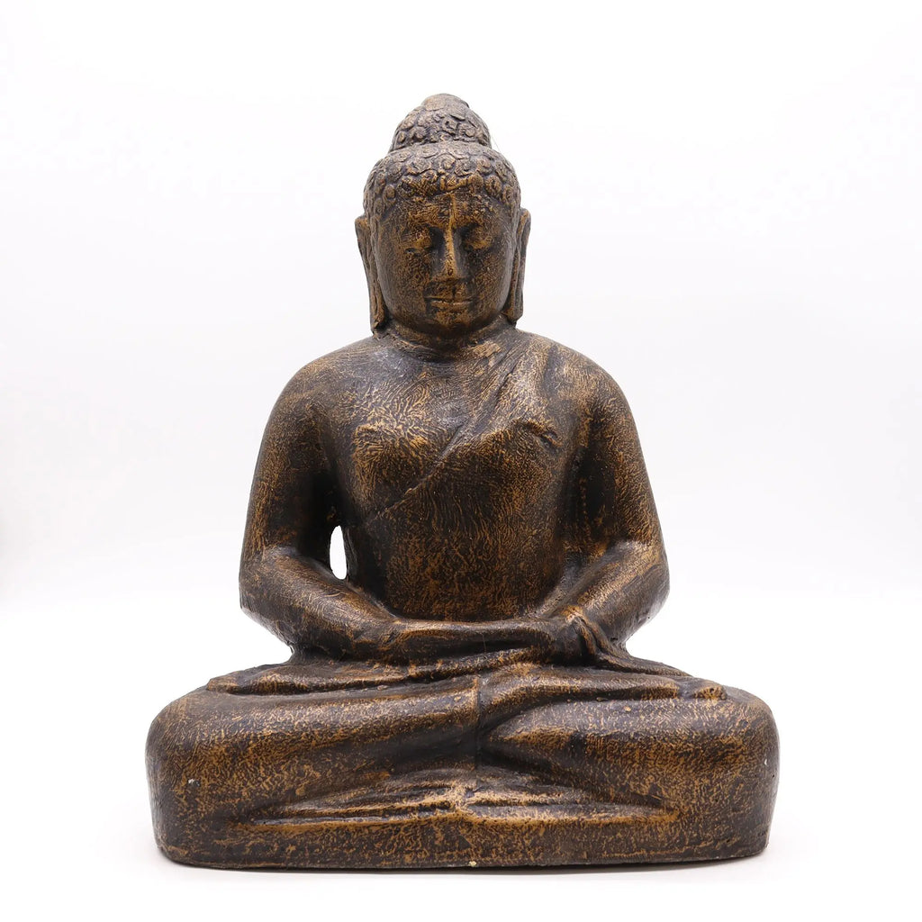 Medium Buddha Classic Antique Gold - 0.5m hand-carved statue featuring a serene seated Buddha in traditional meditation pose with antique gold finish, ideal for Buddha decor.