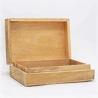 Big Rectangle Box 21.5x14x6.3cm - Buddha Face Black Engraved is an open wooden storage box with a smooth natural finish and simple rectangular design.