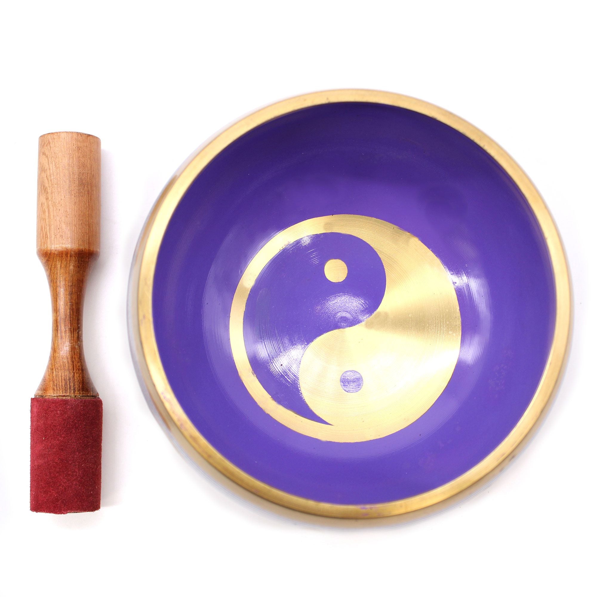 Large Yin & Yang Tibetan Singing Bowl Set - White and Purple 14cm