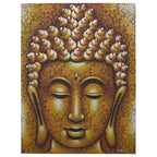 Buddha Painting - Gold Brocade Detail depicting a serene Buddha face with closed eyes and intricate golden brocade patterns enhancing the peaceful expression.