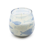 Small Glass Jar Candles - Seabreeze with blue fish pattern on clear glass, filled with white wax, evoking a calming seaside atmosphere.