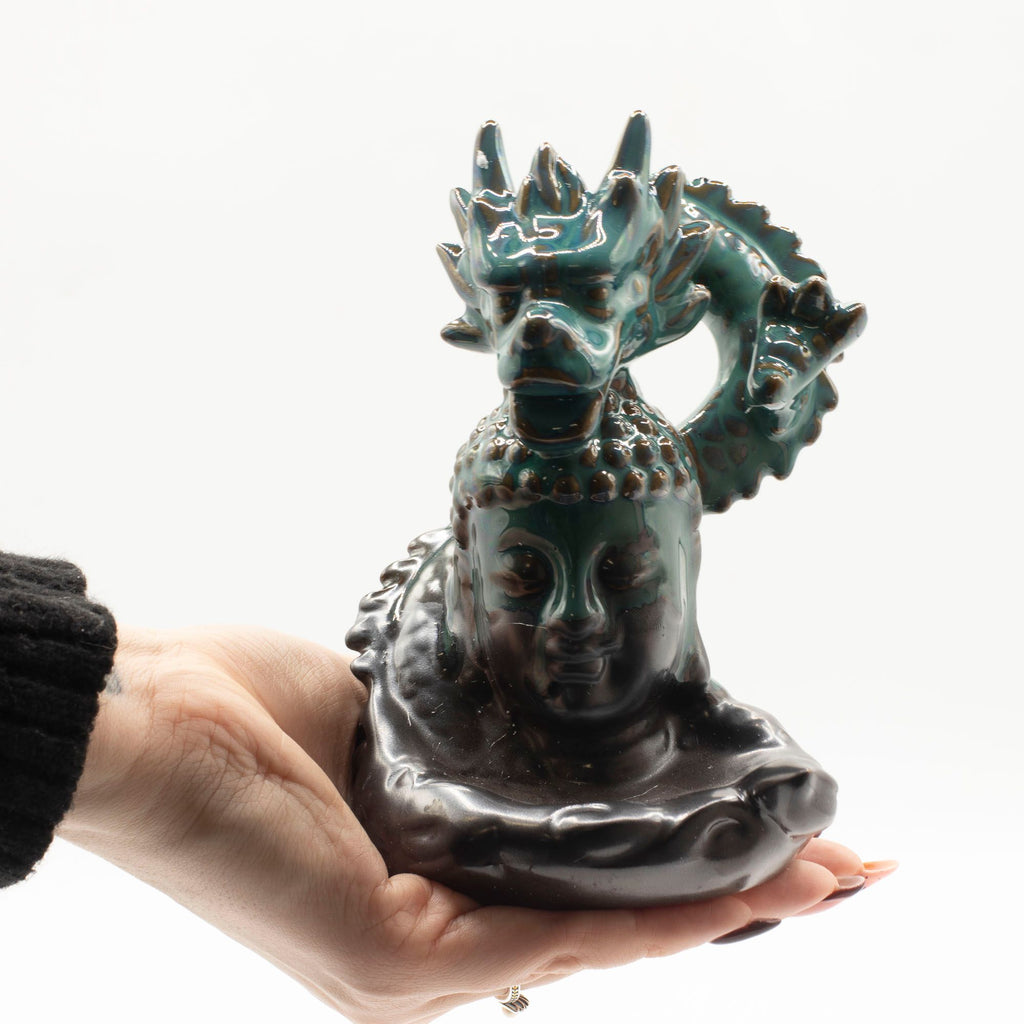 Backflow Incense Burner - Dragon Over Buddha - Glazed Ceramic 409g