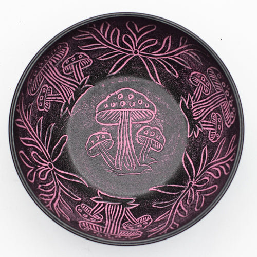 Aluminium Singing Bowl - Magic Mushroom Design - Pink 20cm
