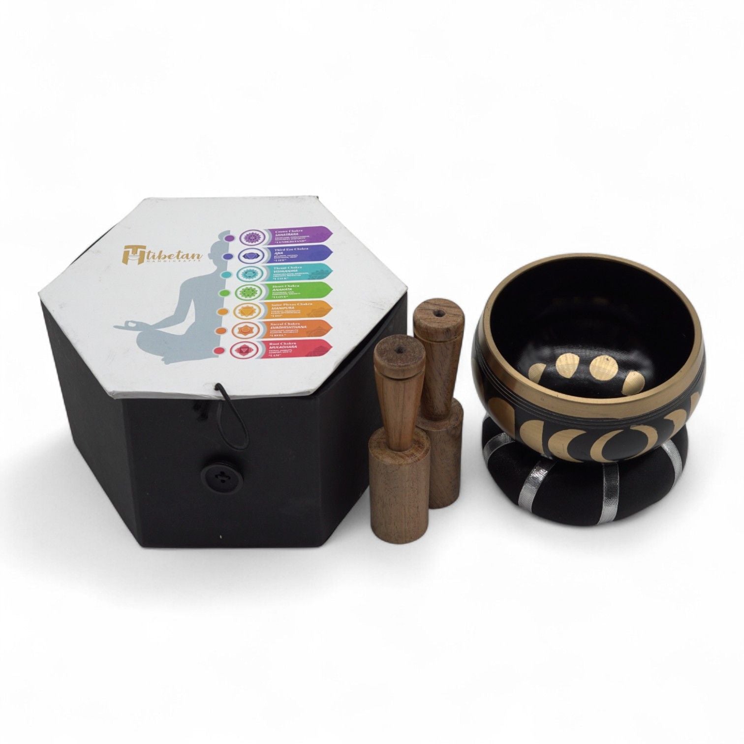 Moon Phase Tibetan Singing Bowl Set - Black 10.7cm