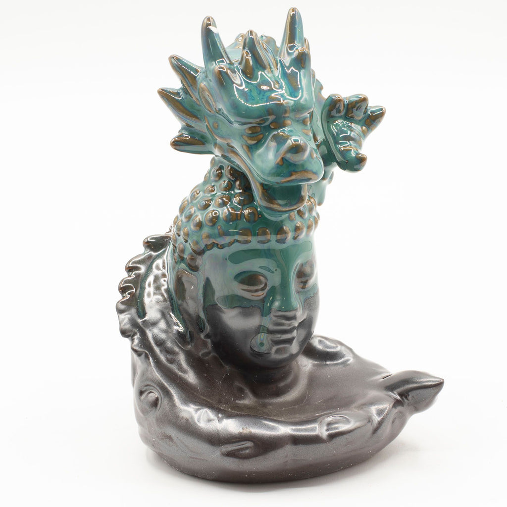 Backflow Incense Burner - Dragon Over Buddha - Glazed Ceramic 409g