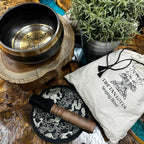 Lotus Flower Hand Beaten Engraved Singing Bowl Gift Set - 14cm