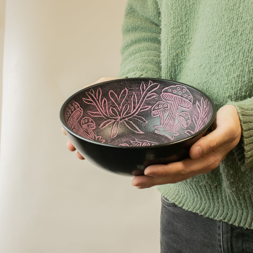 Aluminium Singing Bowl - Magic Mushroom Design - Pink 20cm