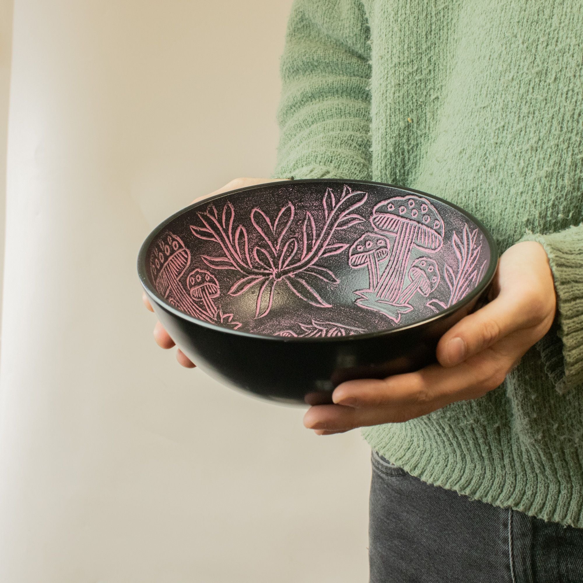 Aluminium Singing Bowl - Magic Mushroom Design - Pink 20cm