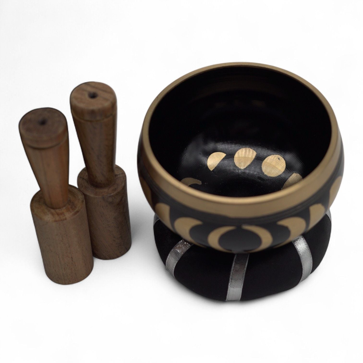 Moon Phase Tibetan Singing Bowl Set - Black 10.7cm