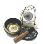 Round Medallion Hand Beaten Engraved Singing Bowl Gift Set - 14cm