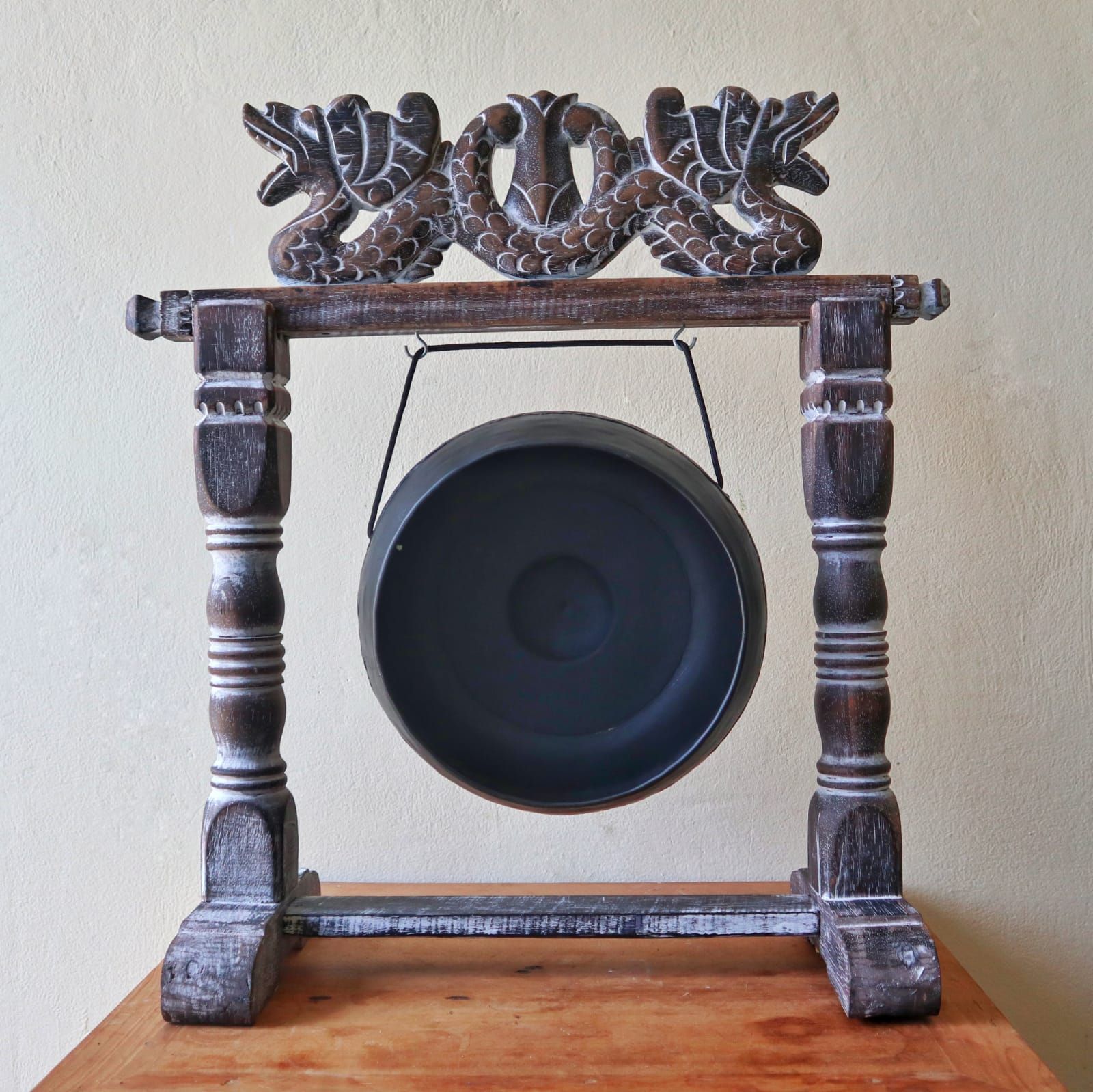 Small Healing Gong in Wooden Stand - 25cm - Black