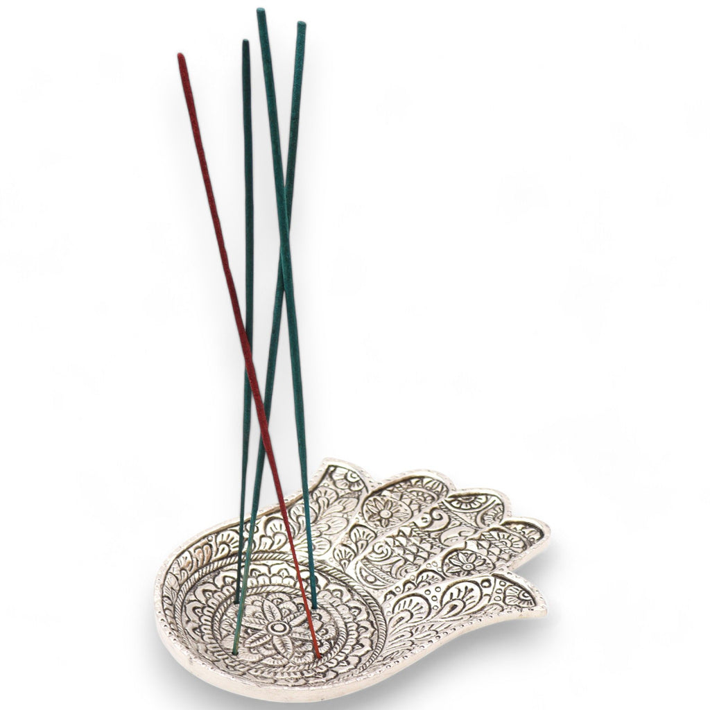 Polished Aluminium Hamsa Incense Holder - Large