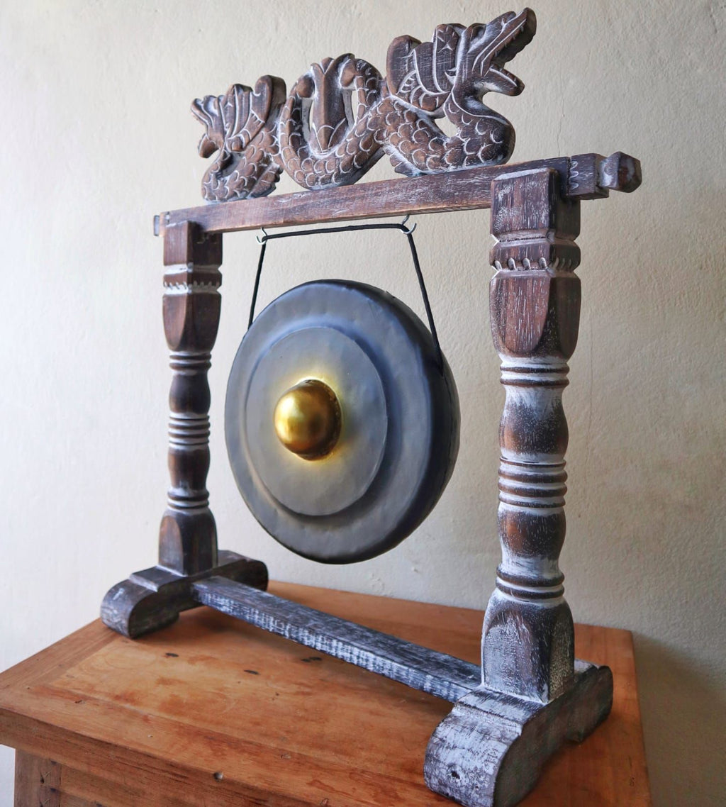 Small Healing Gong in Wooden Stand - 25cm - Black