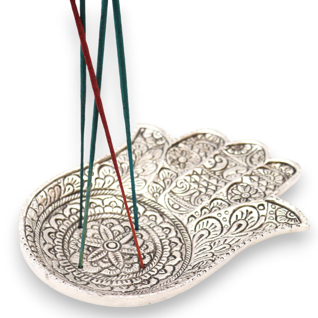 Polished Aluminium Hamsa Incense Holder - Large