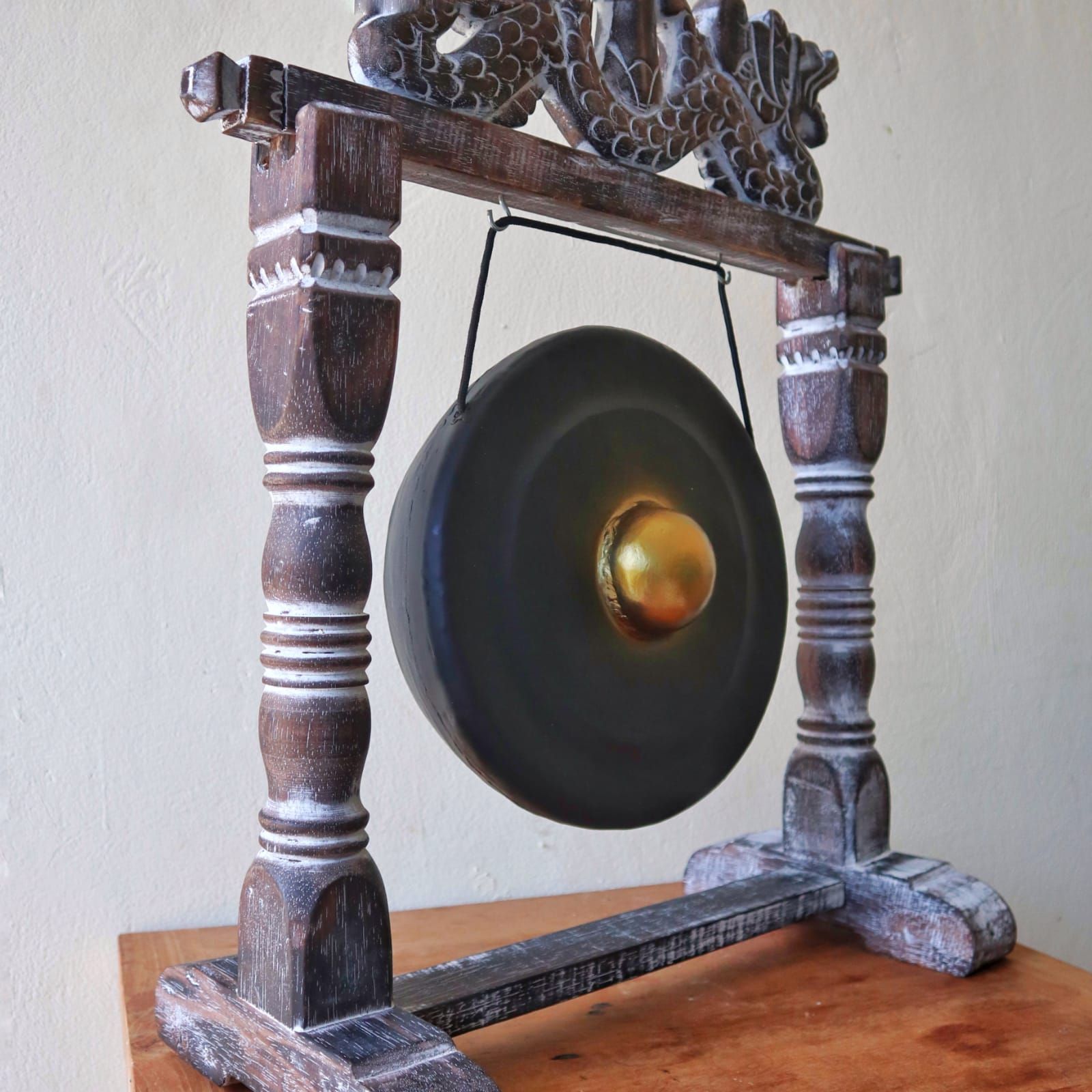 Small Healing Gong in Wooden Stand - 25cm - Black