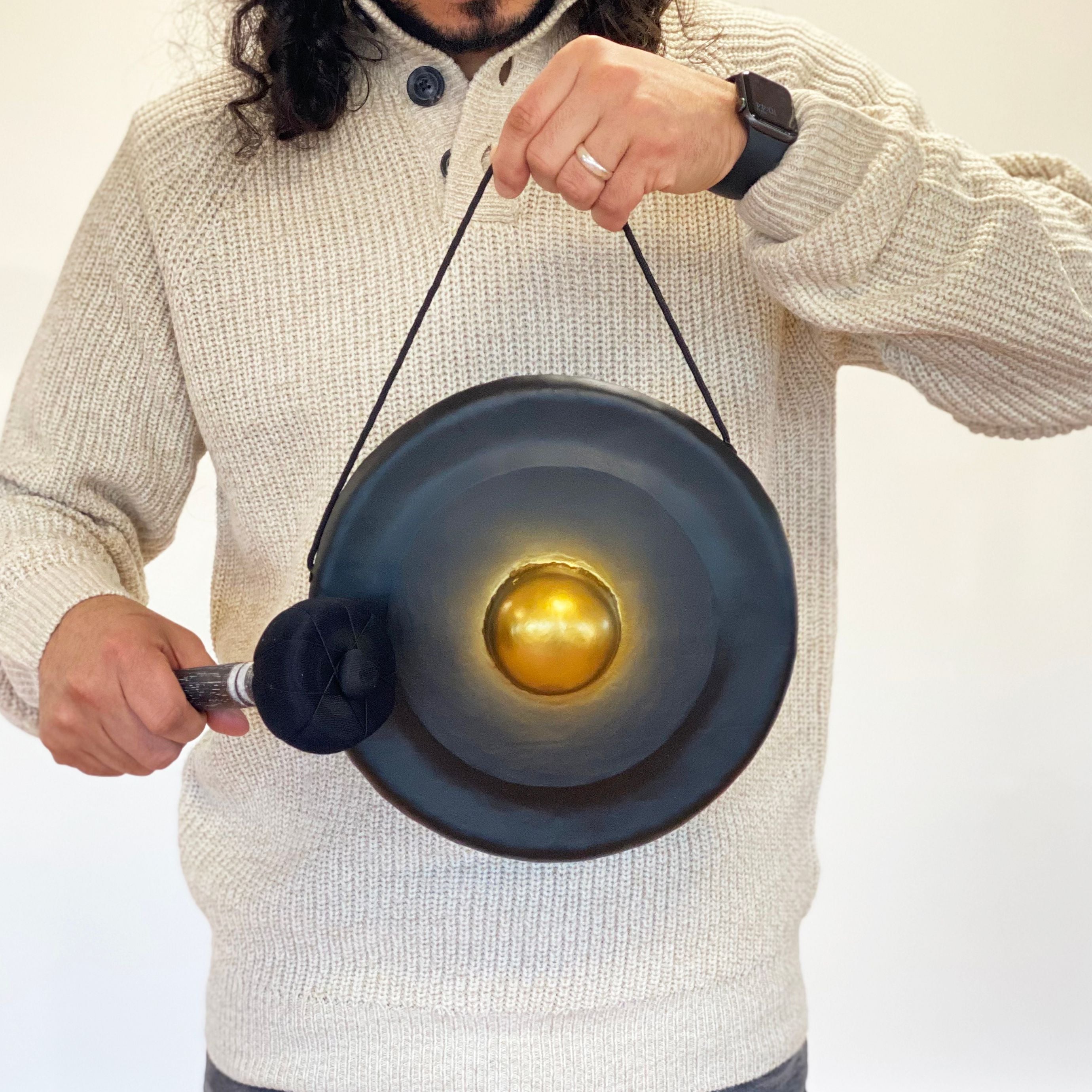 Small Healing Gong in Wooden Stand - 25cm - Black
