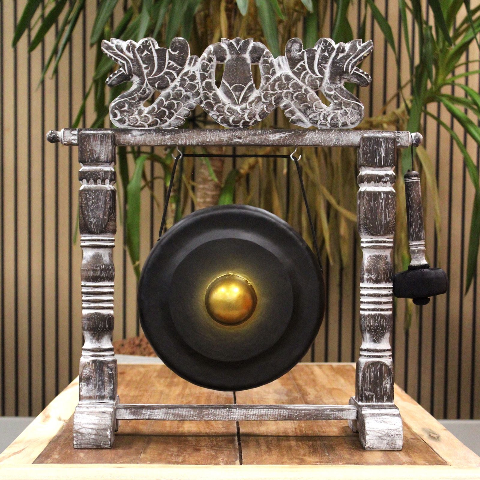 Small Healing Gong in Wooden Stand - 25cm - Black