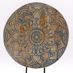 Buddha Feng Shui Set - Flower Mandala - Blue featuring a hand-carved wooden circular plaque with an intricate blue flower mandala design, ideal for serene Buddha decor.