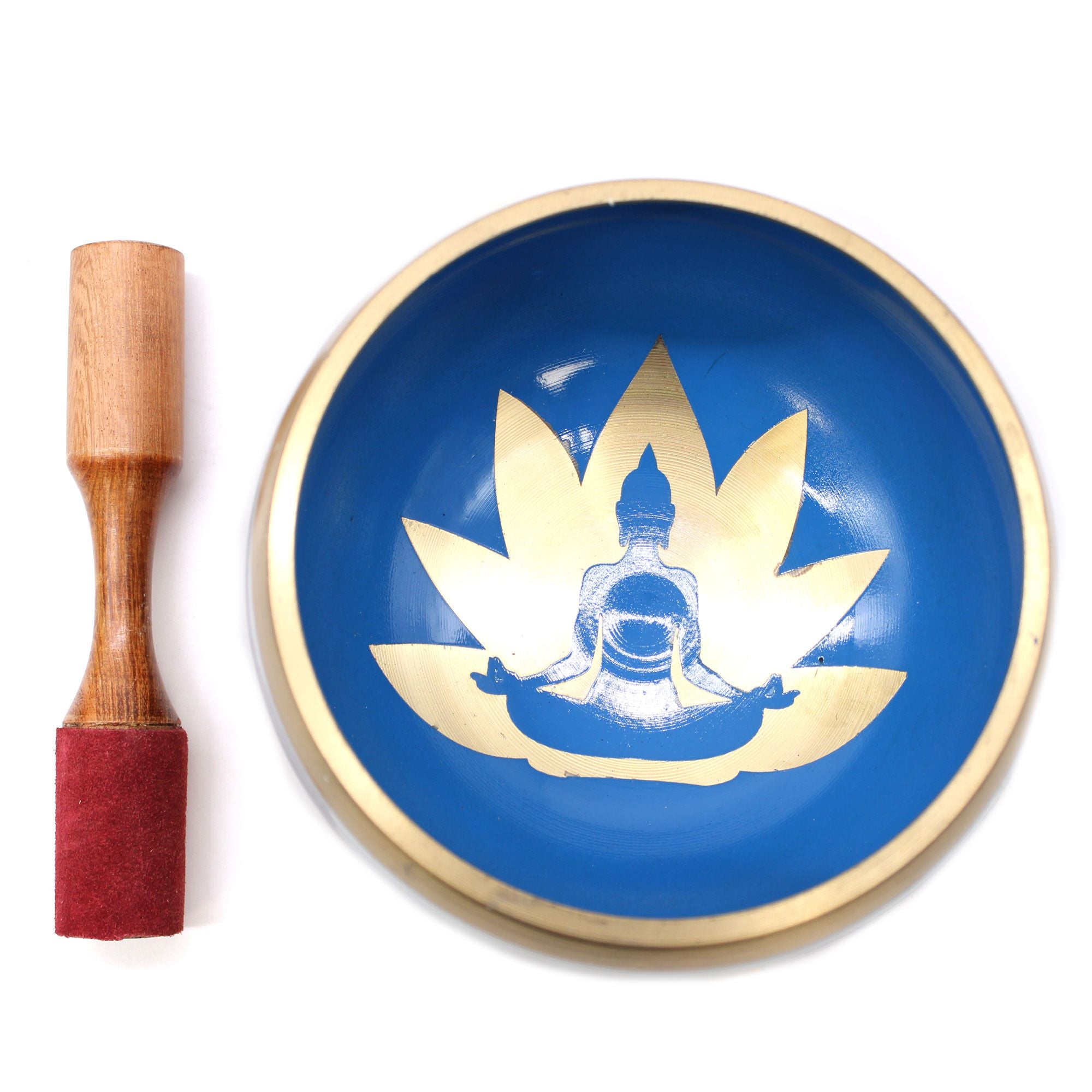Large Yoga Moves Tibetan Singing Bowl Set - White and Blue 14cm