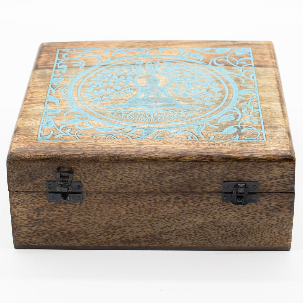 Extra Large Square Wooden Buddha Box 25x25x10cm - Buddha Bodhi Tree