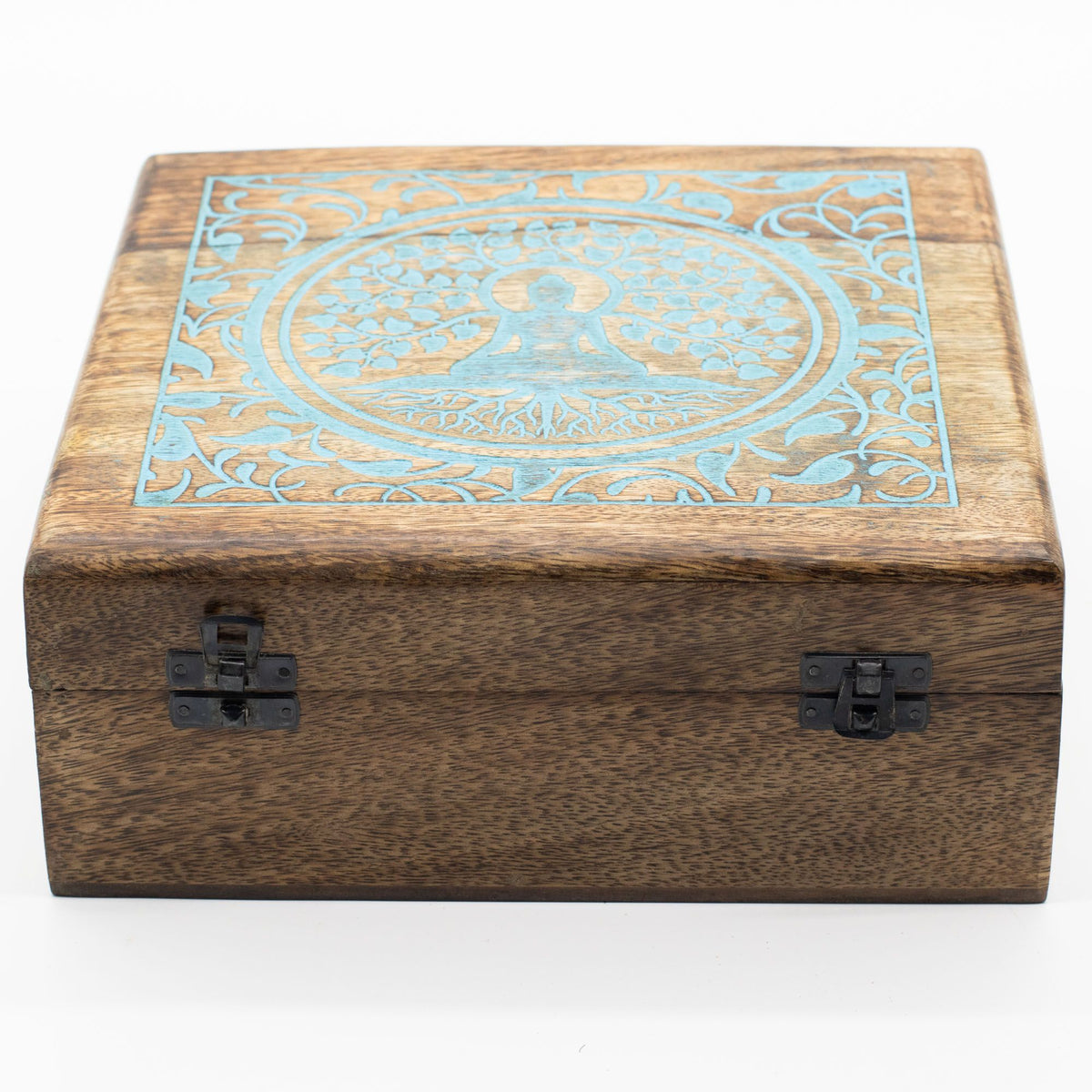 Extra Large Square Wooden Buddha Box 25x25x10cm - Buddha Bodhi Tree