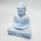 Meditation Buddha Lamp Sky Blue - Oval Stand, serene sky blue Buddha statue lamp with cracked texture on oval base, perfect as Buddha decor or a Buddha glow lamp.