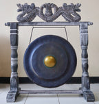 Large Healing Gong in Antique Dragon Stand - 80cm - Black