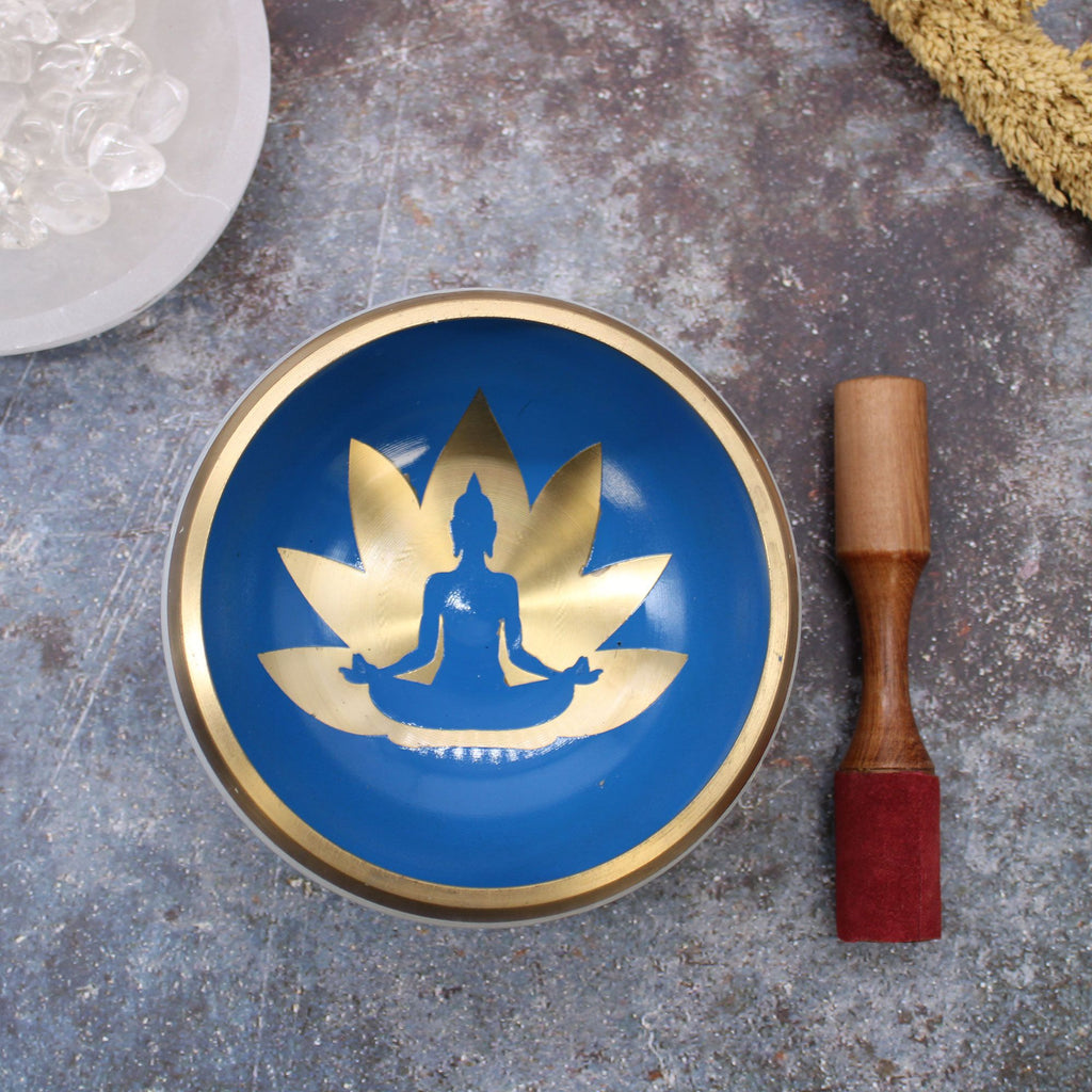 Large Yoga Moves Tibetan Singing Bowl Set - White and Blue 14cm