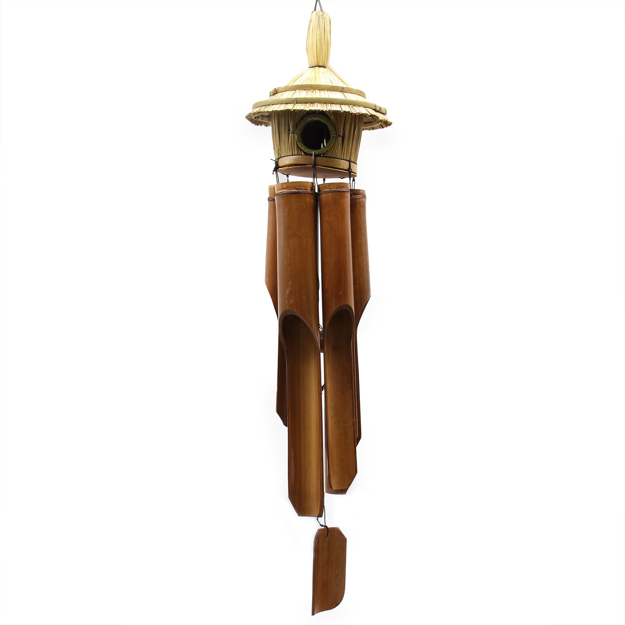 Large Round Seagrass Bird Box with Chimes 56x20cm