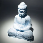 Meditation Buddha Lamp Sky Blue - Oval Stand with a serene hand-carved Buddha figure in calming sky blue, featuring delicate texture and soft glow for peaceful Buddha decor.