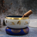 Large Yoga Moves Tibetan Singing Bowl Set - White and Blue 14cm